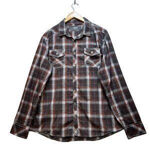 BKE Mens Athletic Fit Button Up Shirt Size XL Brown Plaid Long Sleeve Western